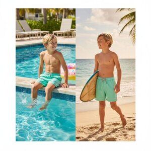 Southern Lure Boys Youth Seafoam Swim Trunks Lined Elastic Waist NEW Sz Youth 5
